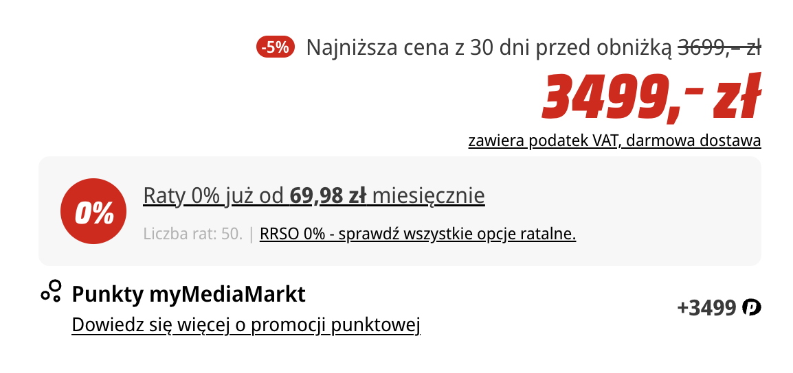 Obniżona cena produktu w sklepie Media Markt 