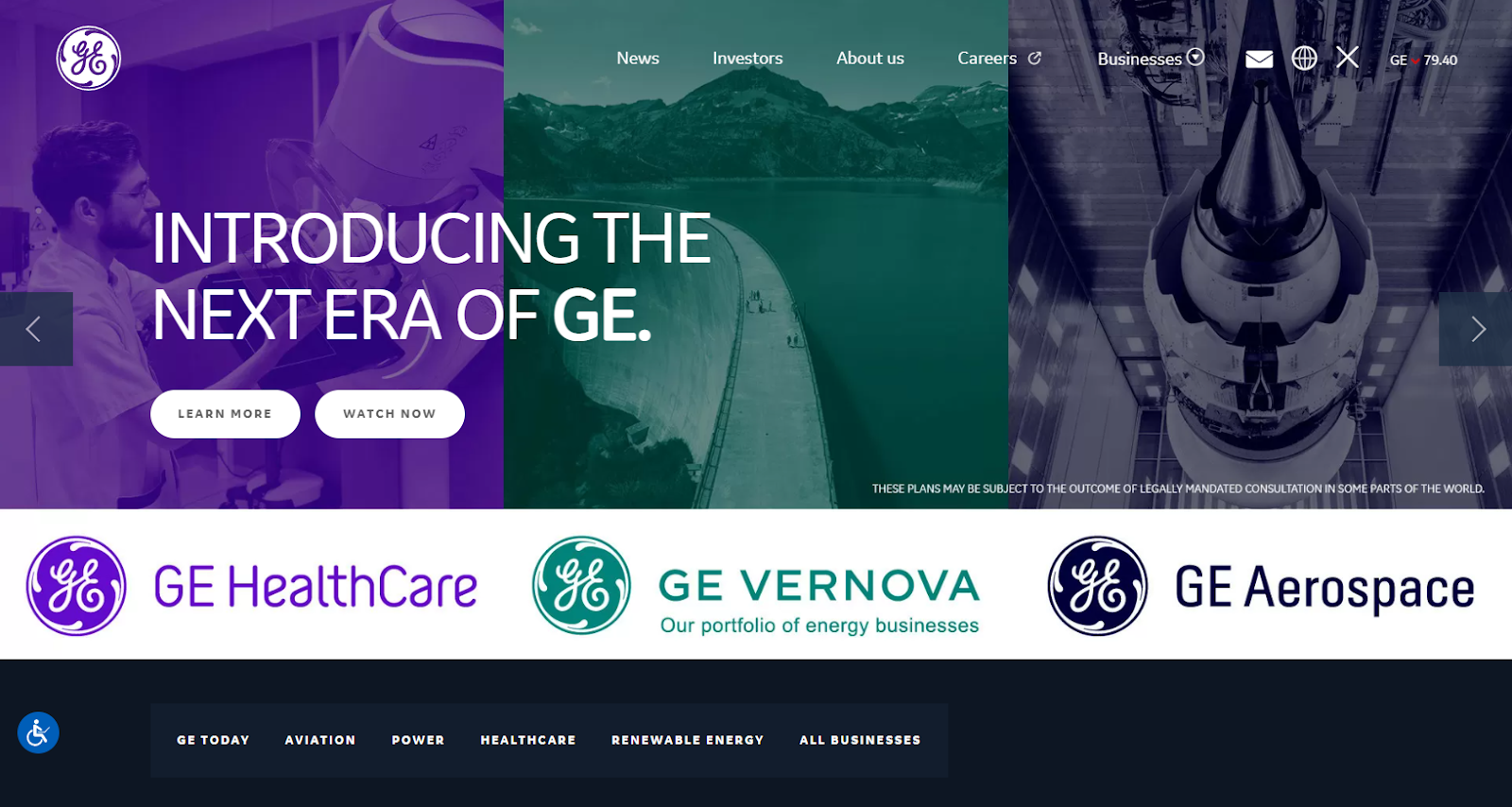 screenshot of GE website