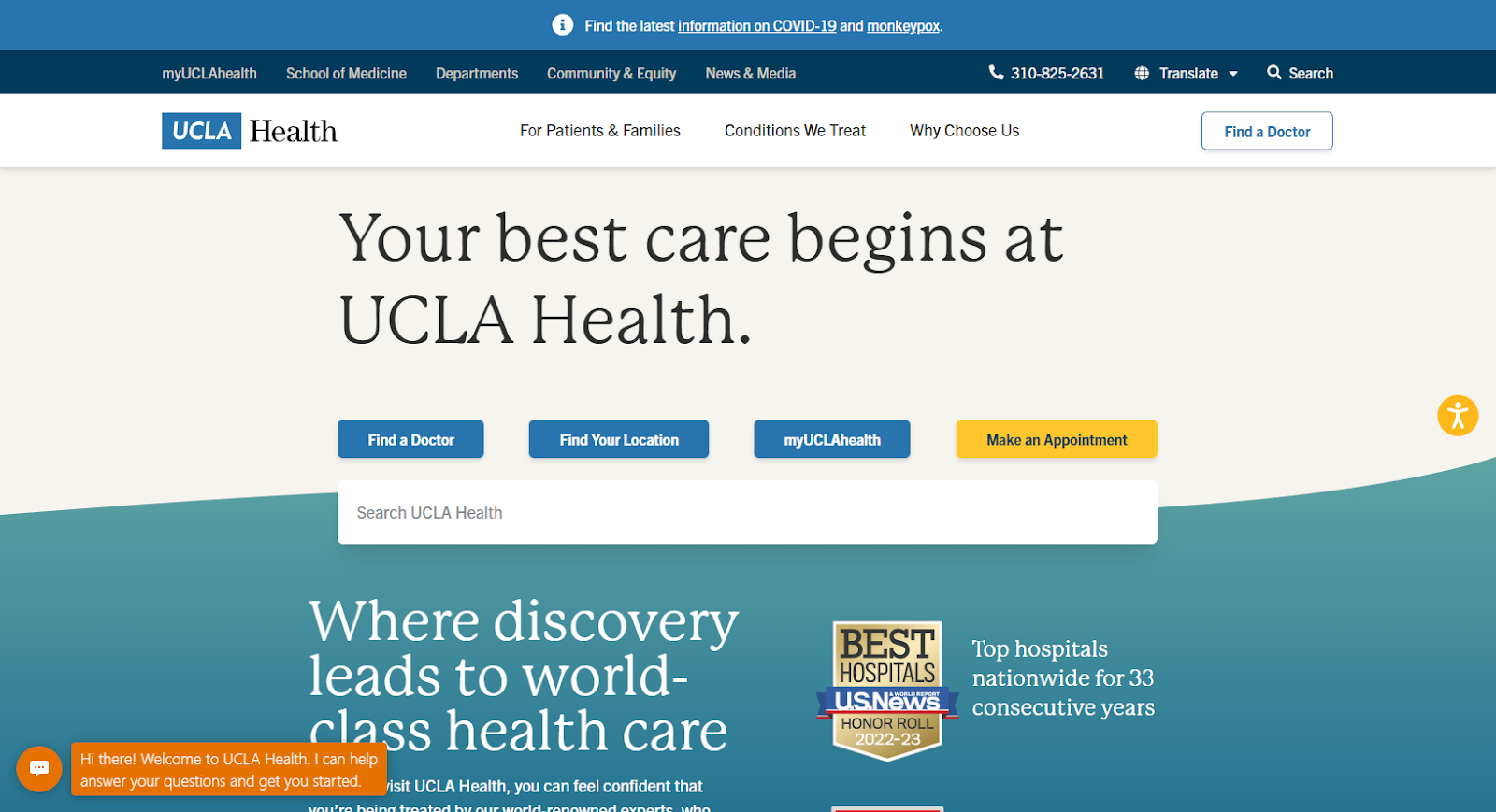 Exemplo de website com acessibilidade da UCLA Health