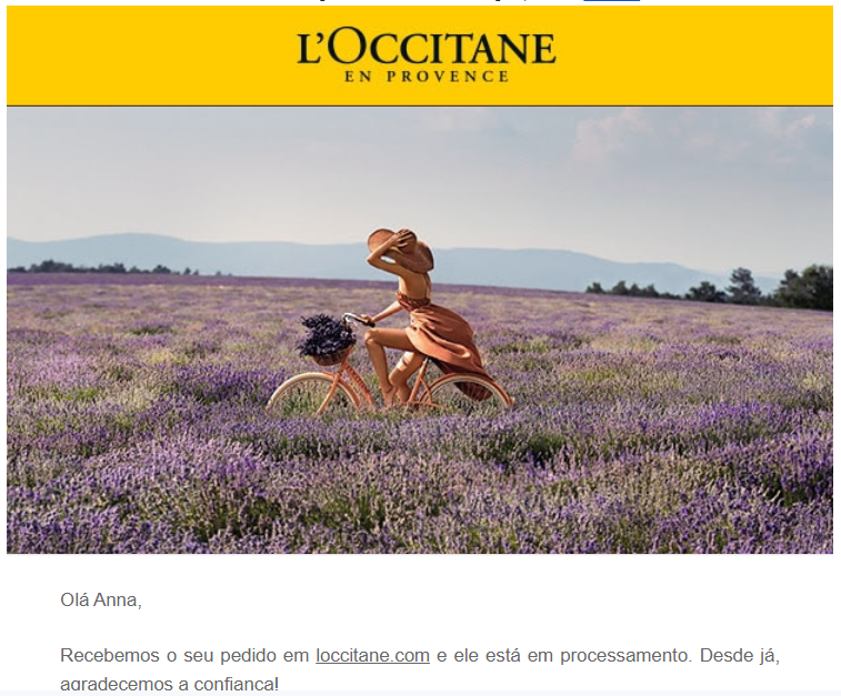 Exemplo de e-mail pós-venda - Loccitane