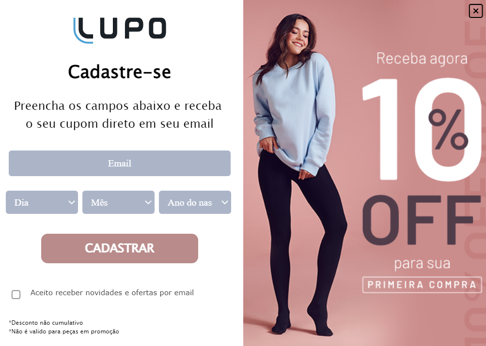 Pop-up de inscrição de newsletter