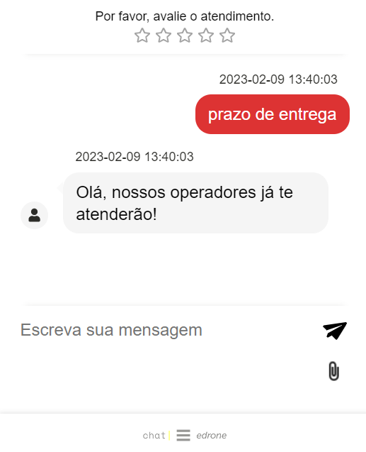 Pop-up do chat da edrone com pedido de avaliação do atendimento.