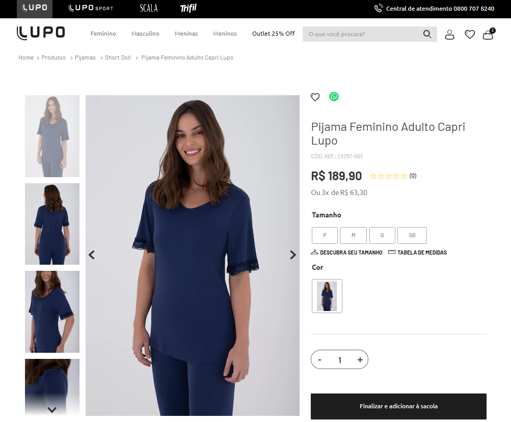 Exemplo de imagem de produto com detalhes no site da Lupo