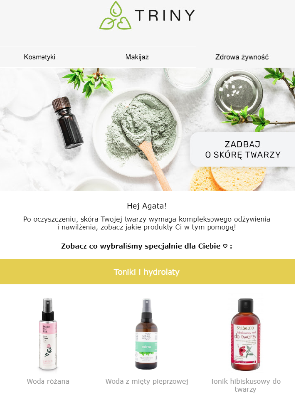 E-mail z proponowanymi produktami wysłany w ramach scenariusza Cross-selling