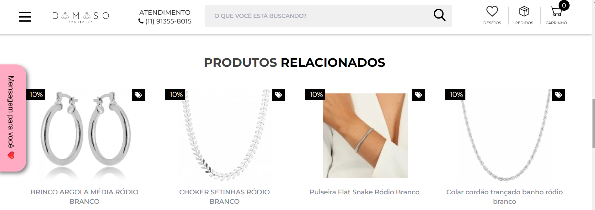 Exemplo de cross selling para Dia dos Namorados em um site de Semijoias powered by edrone