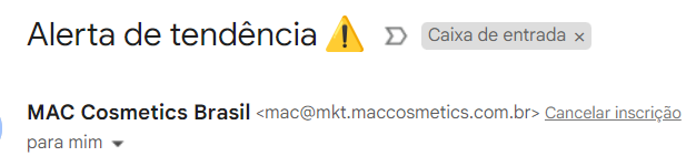 Assunto de e-mail curto da MAC