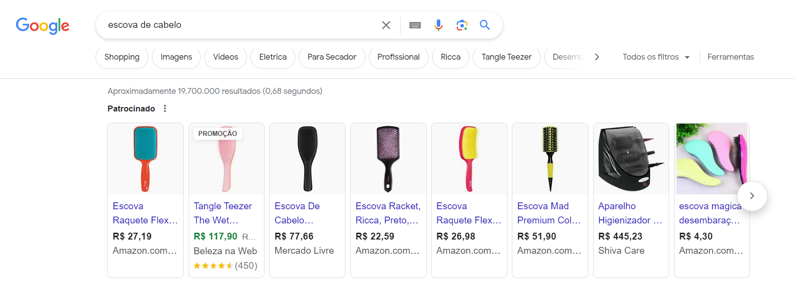Resultado de pesquisa do Google Shopping.