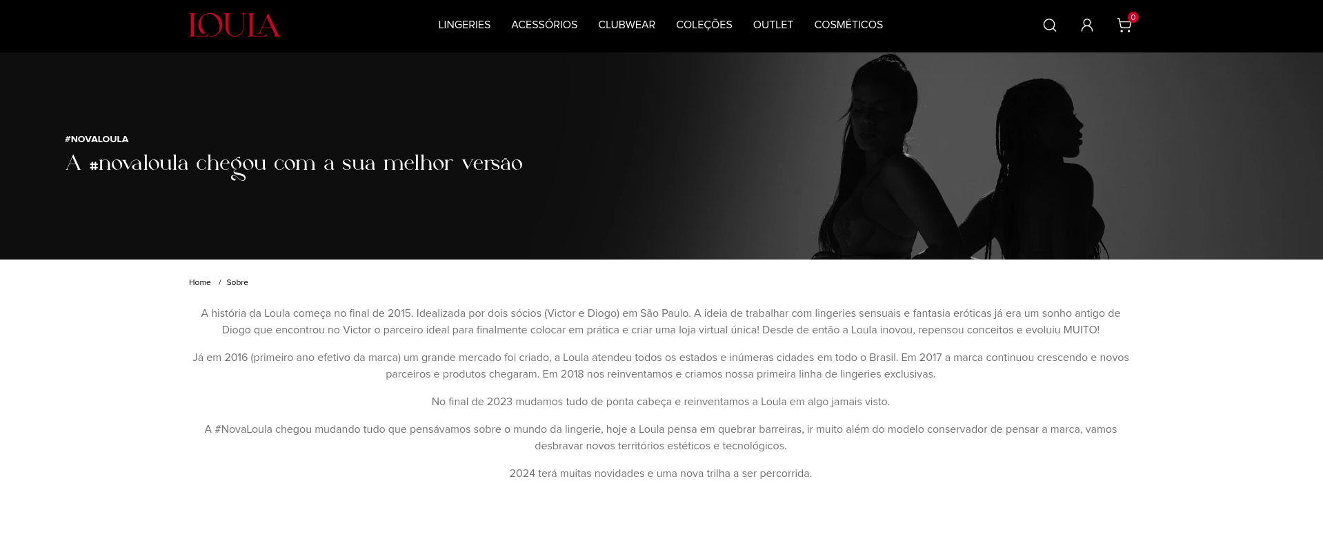 Página "sobre nós" do e-commerce Loula