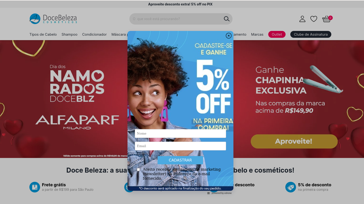 Pop-up de newsletter da Doce Beleza