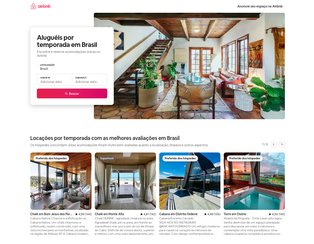 Design para e-commerce: site da Airbnb - campo para pesquisas visível e fácil de operar