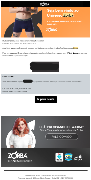 E-mail de boas-vindas