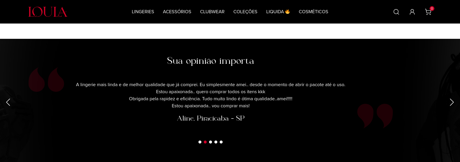 Widget de prova social: avaliações em destaque na primeira página da loja de lingeries Loula