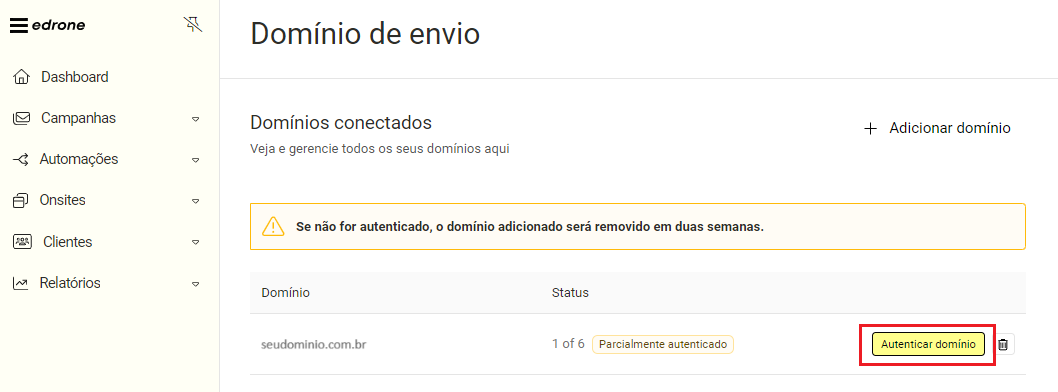 Domínio para loja virtual: verificação de domínio da edrone.