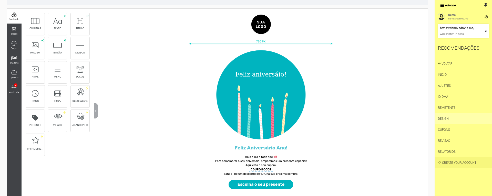 Pós-Black Friday: modelo de e-mail de aniversário da ferramenta edrone