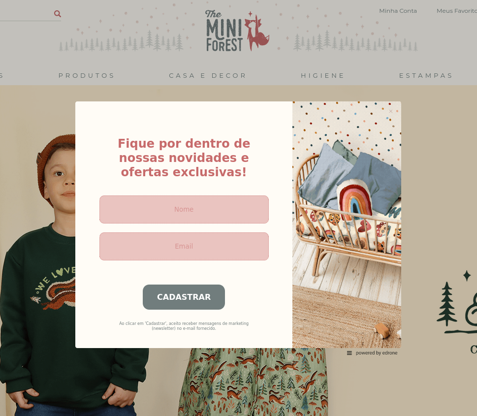 Banner ou pop-up: pop-up de inscrição de newsletter da The Mini Forest