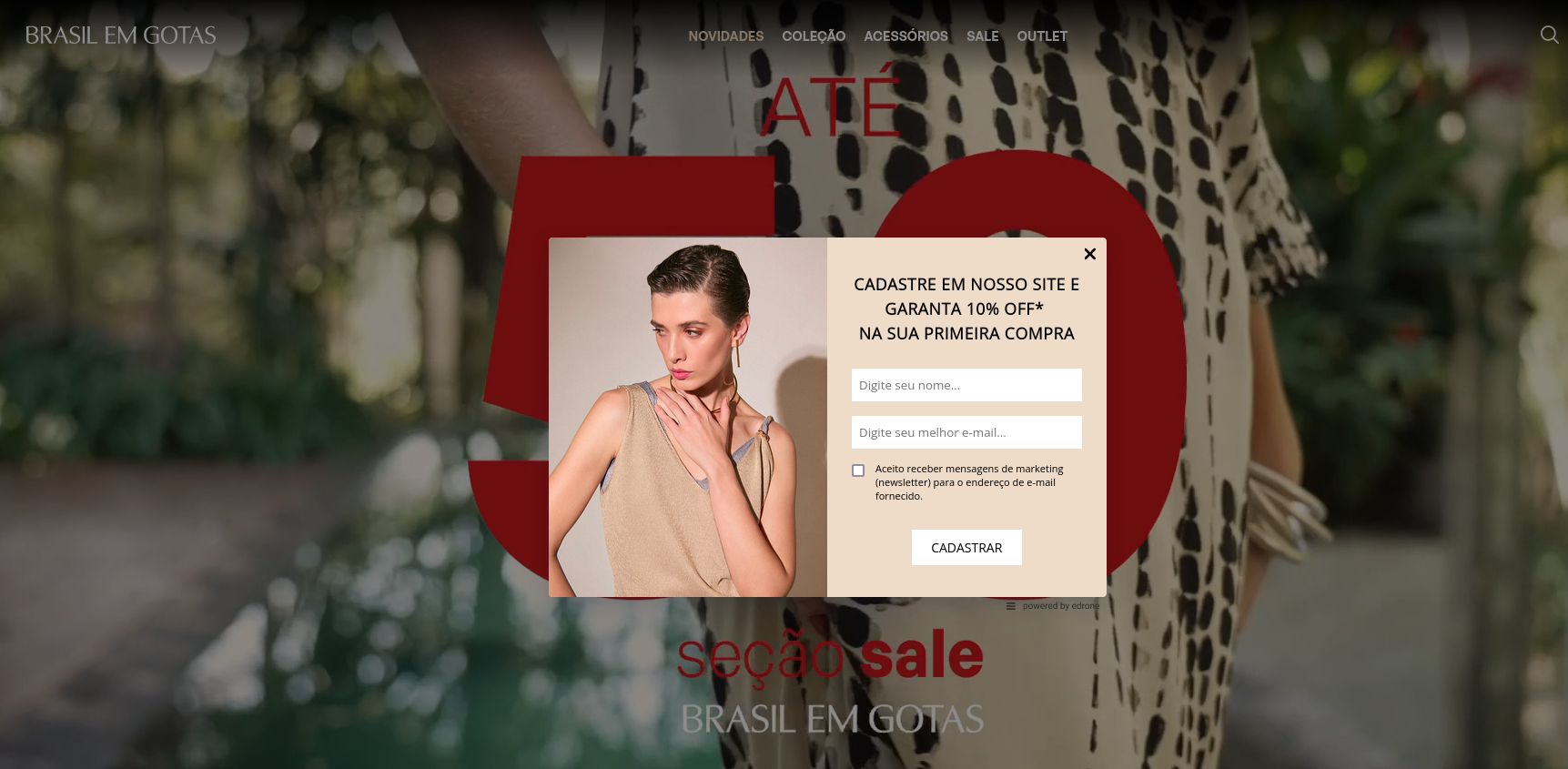 Pop-up de newsletter da Brasil em Gotas