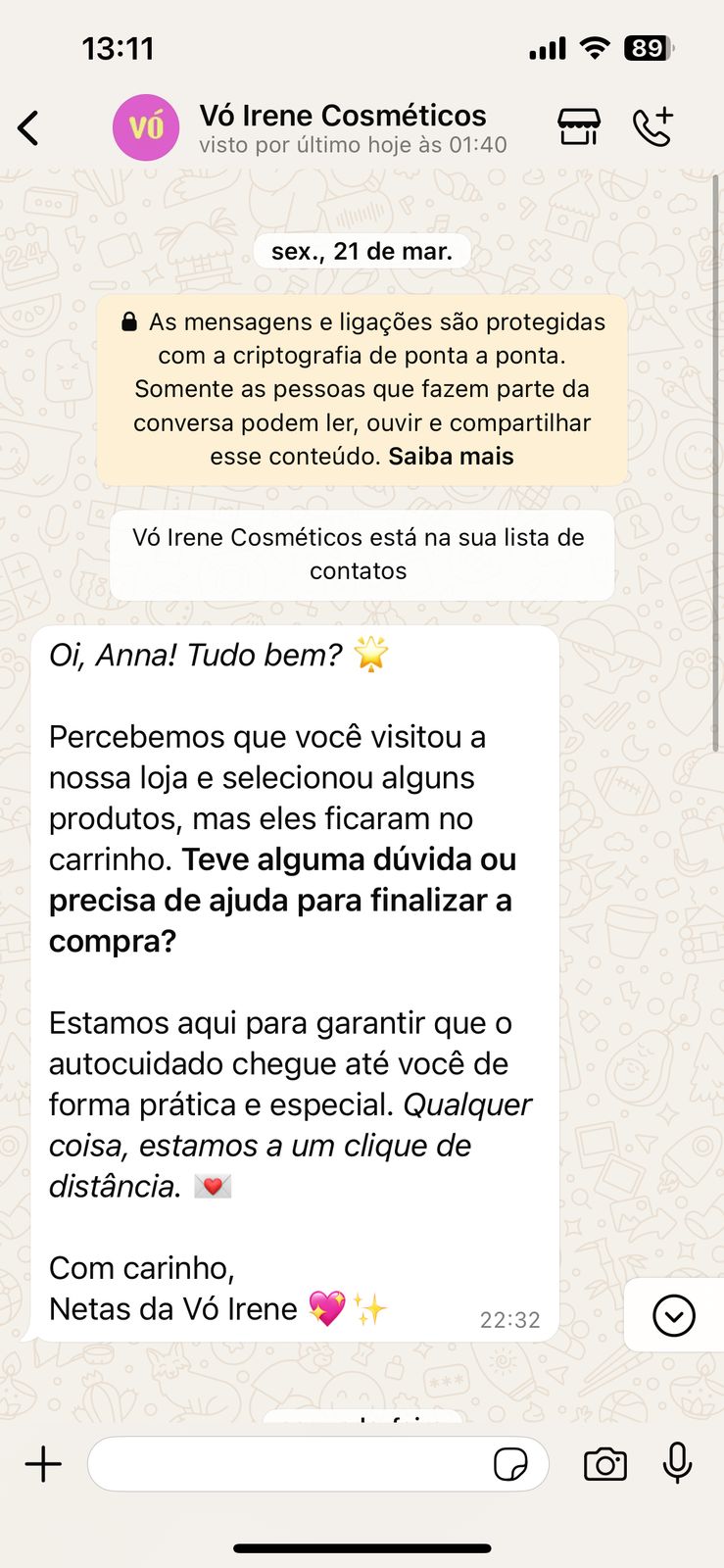 mensagem carrinho abandonado