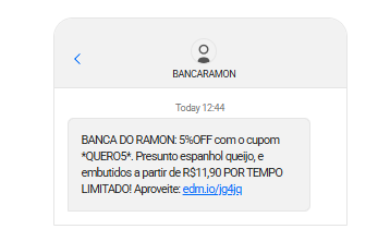 mensagem de sms da Banca do Ramon feita na edrone