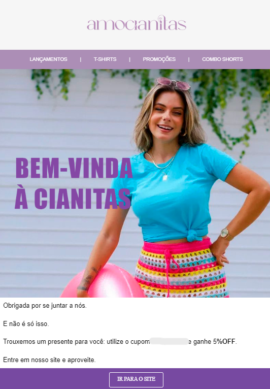 newsletter de boas-vindas da Amocianitas