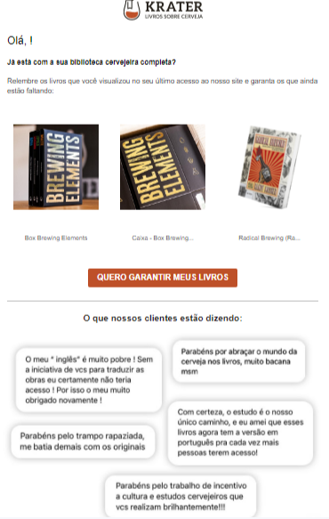 newsletter com depoimentos da Krater