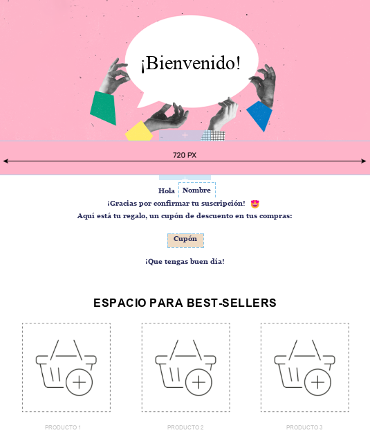 Ejemplo de mensaje de bienvenida con Descuento en el sistema edrone.