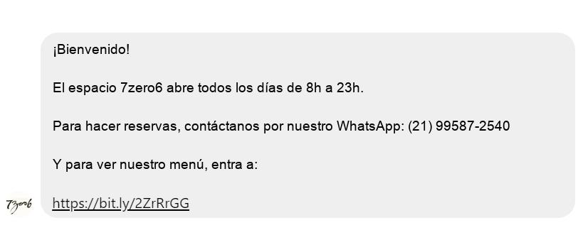 Ejemplo de mensaje de bienvenida para clientes en Instagram - Espaço 7zero6