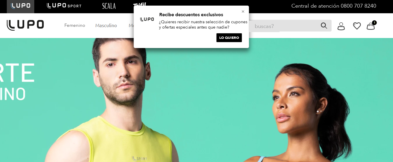 Ejemplo de mensaje de bienvenida por pop-up en el sitio de Lupo