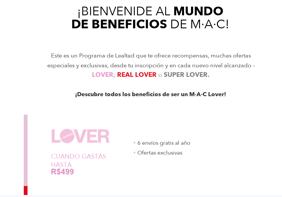 Ejemplo de mensaje de bienvenida con Programa de Fidelidad de MAC Cosméticos