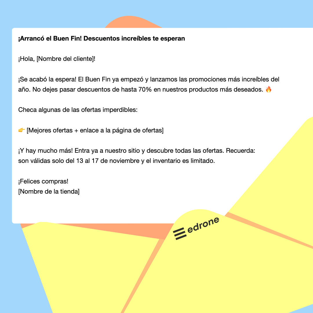 Plantilla de email de lanzamiento de ofertas del Buen Fin