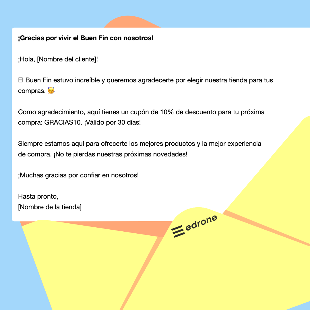 Plantilla de email de agradecimiento después del Buen Fin